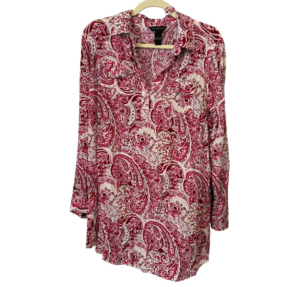 Bit & Bridle Womens Paisley Print Long Sleeve Blouse S Pink White
